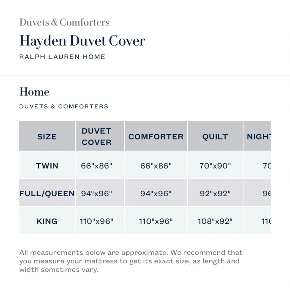 NEW Ralph Lauren Park Row HAYDEN Duvet Cover. King.‎ Cream. 100% Cotton